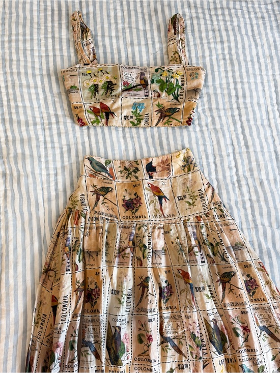 Agua by Agua Bendita Other - Agua by Agua Bendita Beige Floral & Bird Stamp Print Two-Piece Set